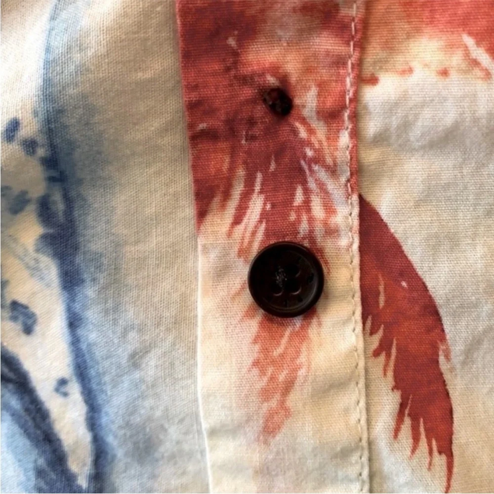 Rip Curl Short Sleeve Button Down Shirt Tropical Palm Tree Ocean Print